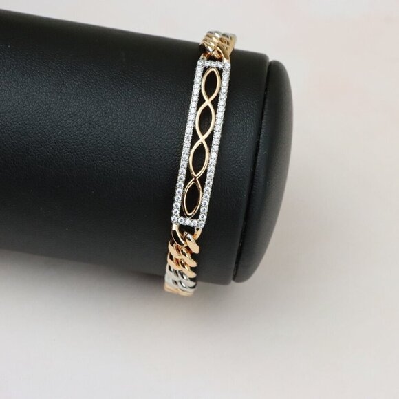 "Dual Tone Rose Gold+Silver Chain Bracelet with Crystal Accents, XPBL0842 - Picture 10 of 13